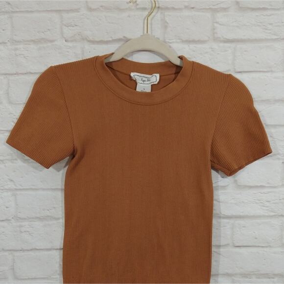 E Hippie Rose Juniors Caramel Brown Crewneck Short Sleeve Seamless T-Shirt Top M - Picture 2 of 7